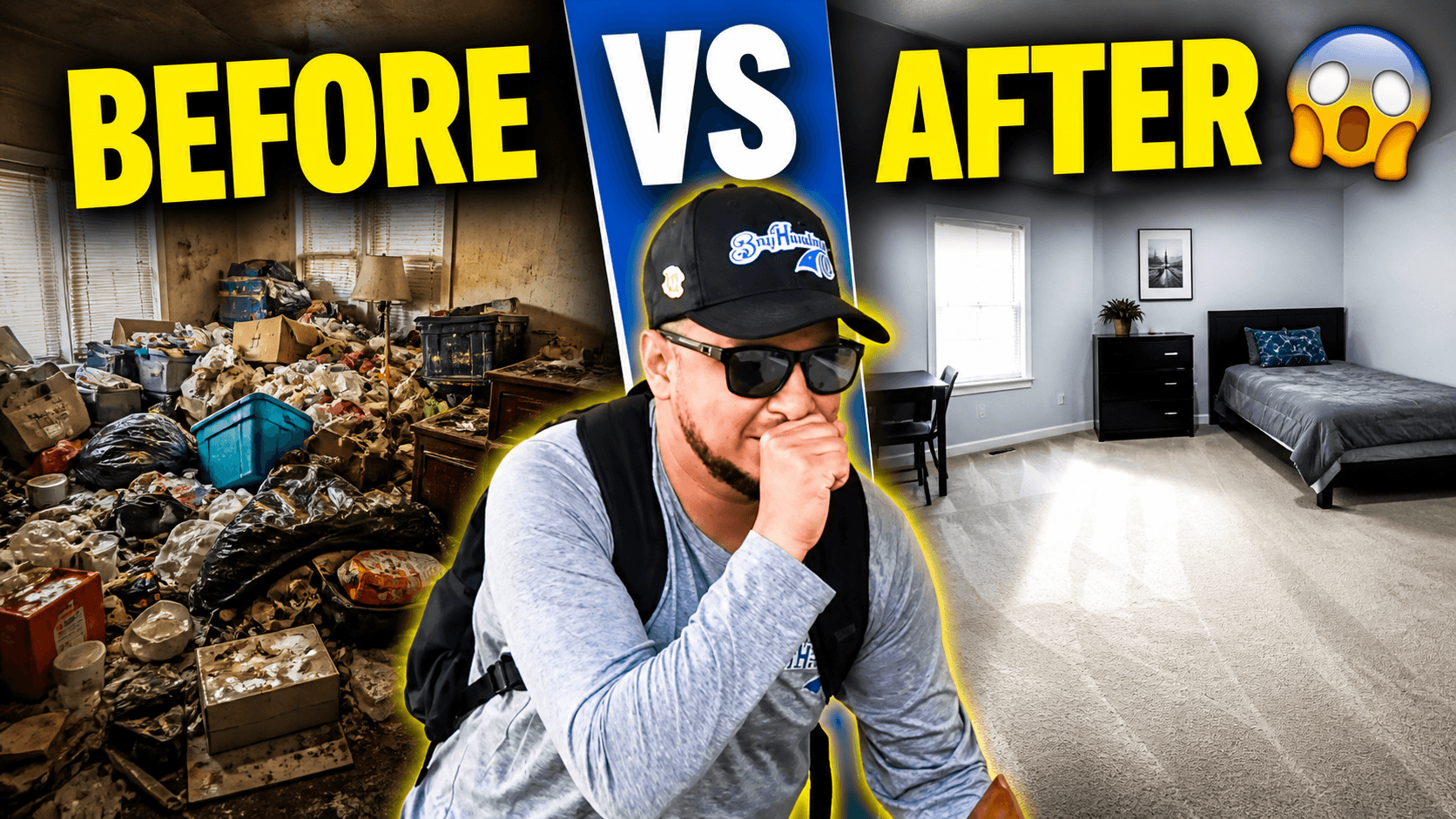 A dramatic before and after transformation using junk removal services in a messy room