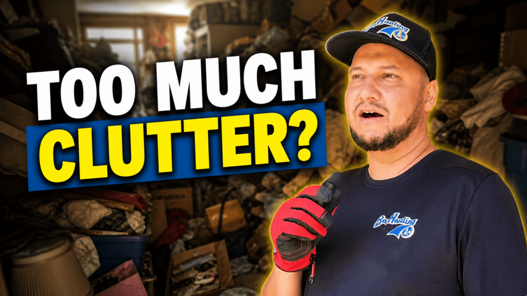 A heavily cluttered room being cleared with professional hoarder cleanout services