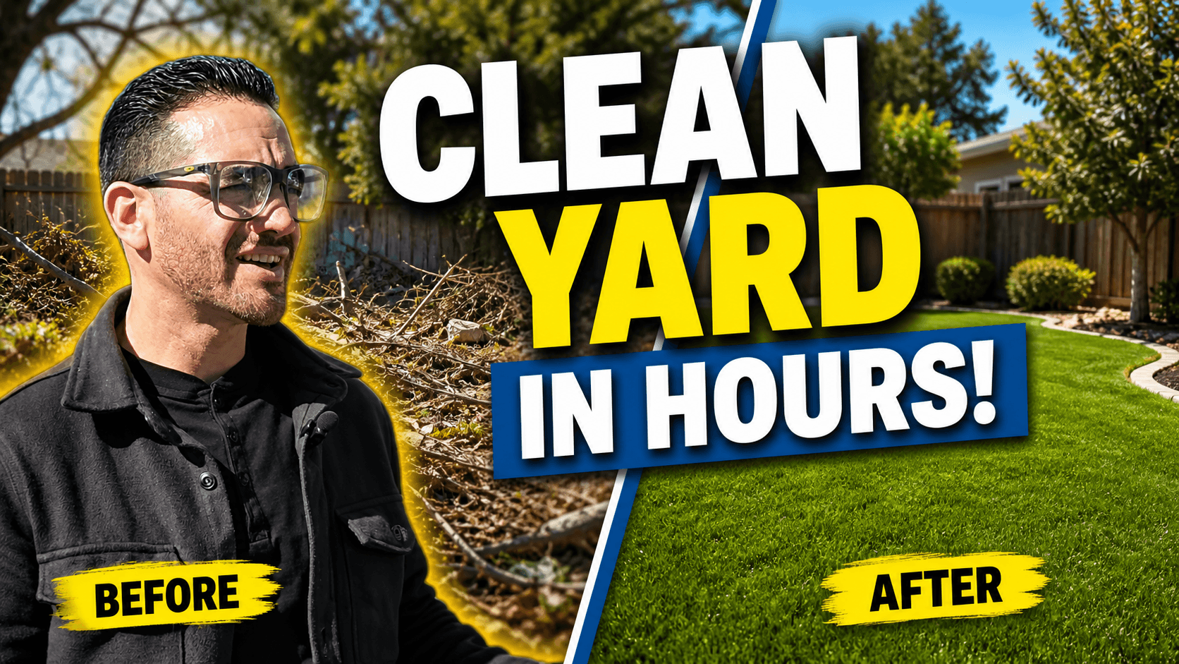 A messy yard being cleared through efficient yard debris removal during spring cleanup
