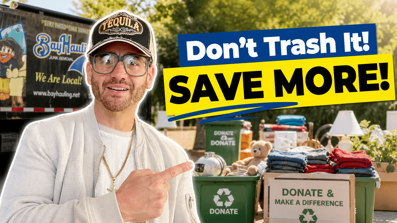 eco friendly junk removal bay area thumbnail showing recycling and donation process