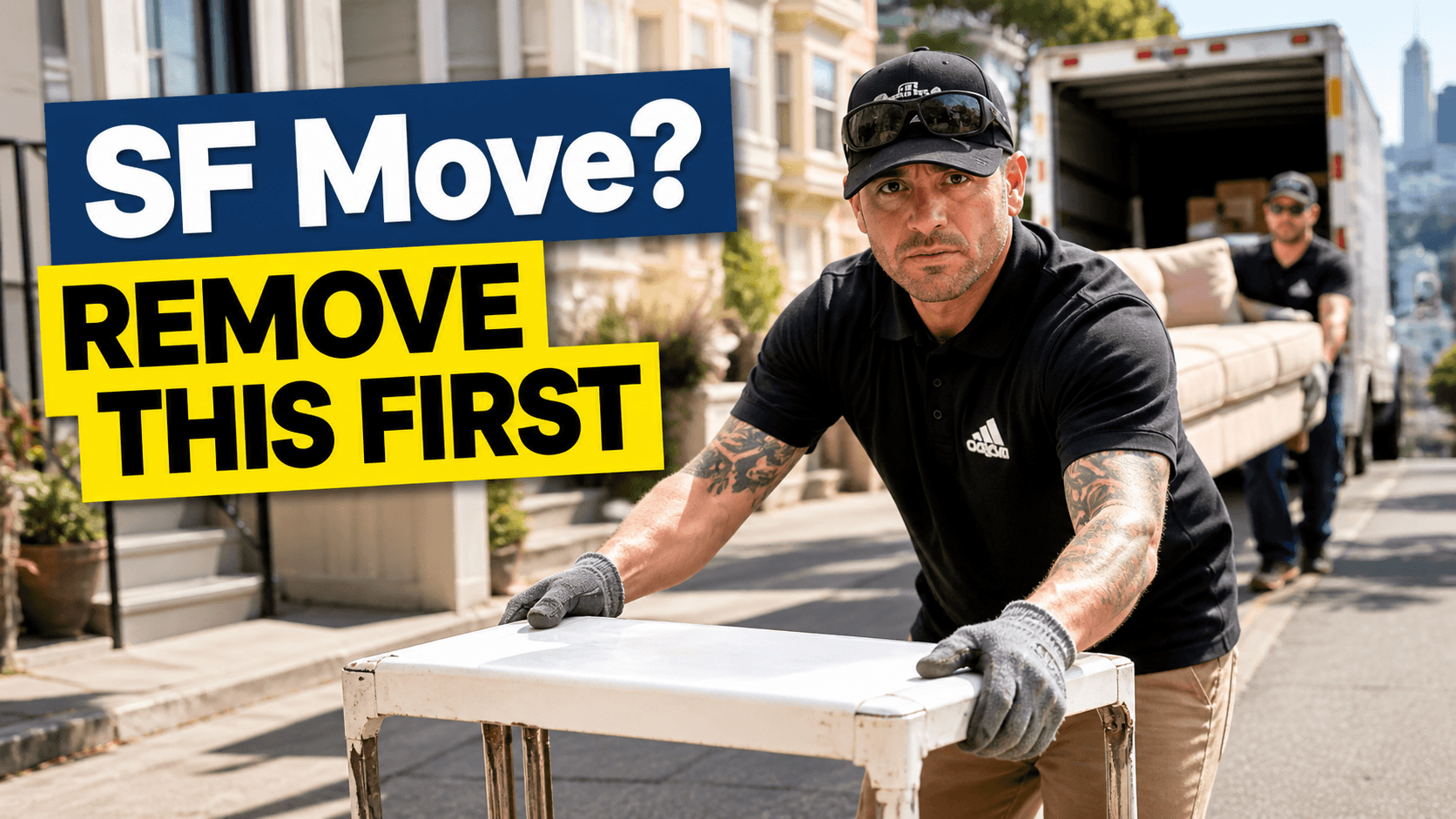 furniture removal san francisco thumbnail showing movers removing sofa before move